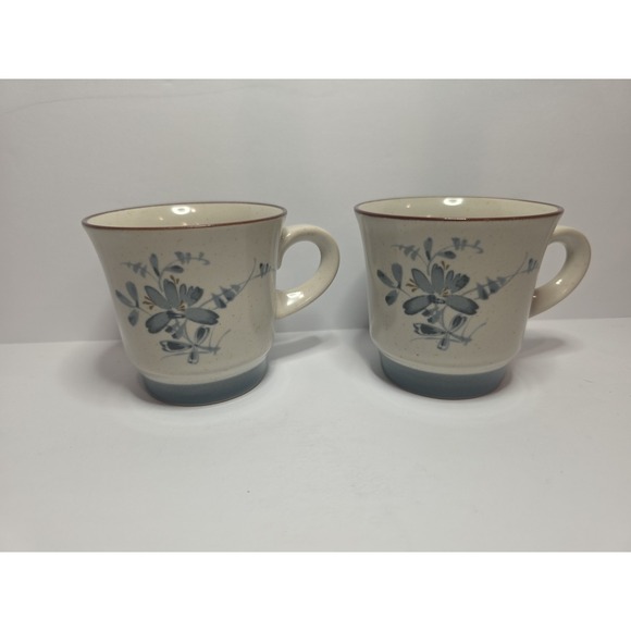 Noritake Other - Lot of 2 Noritake 8344 Pleasure Stoneware Mugs Blue Flowers Brown‎ Rim Japan